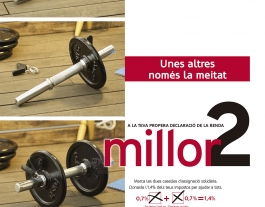 Cartell de la campanya de Càritas per animar a la ciutadania a marcar les dues caselles de la declaració de la renda Font: Càritas