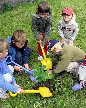 Nens plantant un arbre.