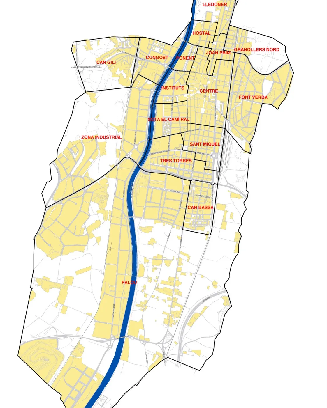 Mapa de barris de Granollers Mapa de barris de Granollers