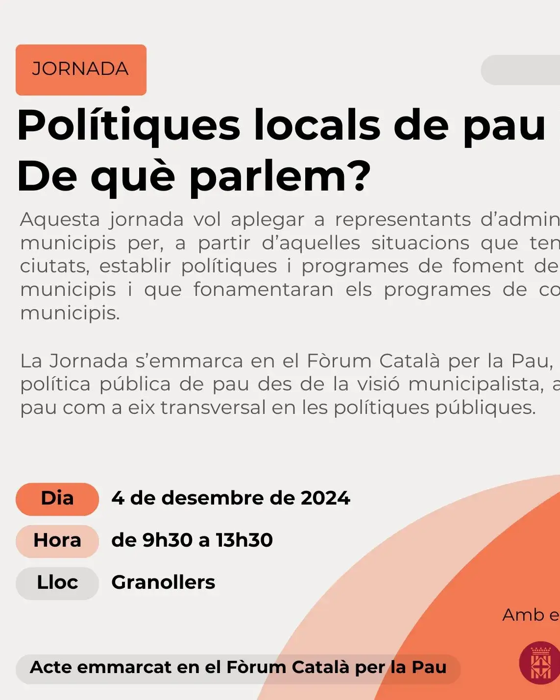 Jornada 'Polítiques locals de pau i convivència. De què parlem?'