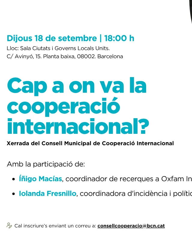 Cartell oficial de la xerrada 'Cap a on va la cooperació internacional?'