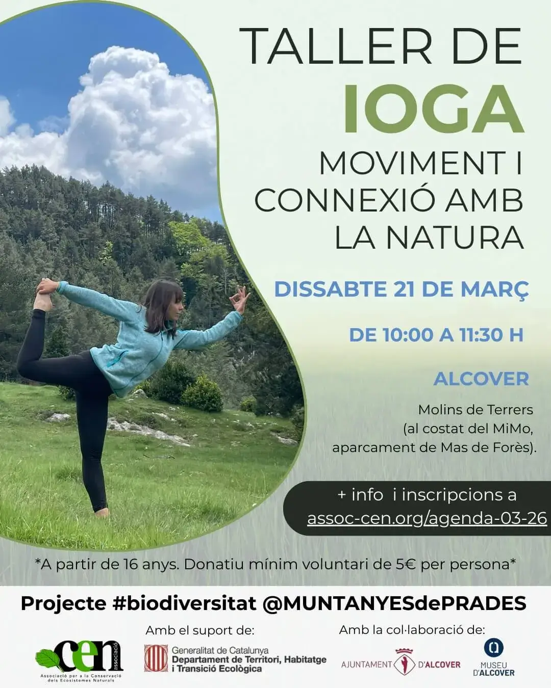 Cartell oficial del taller de ioga, moviment i connexió amb la natura.