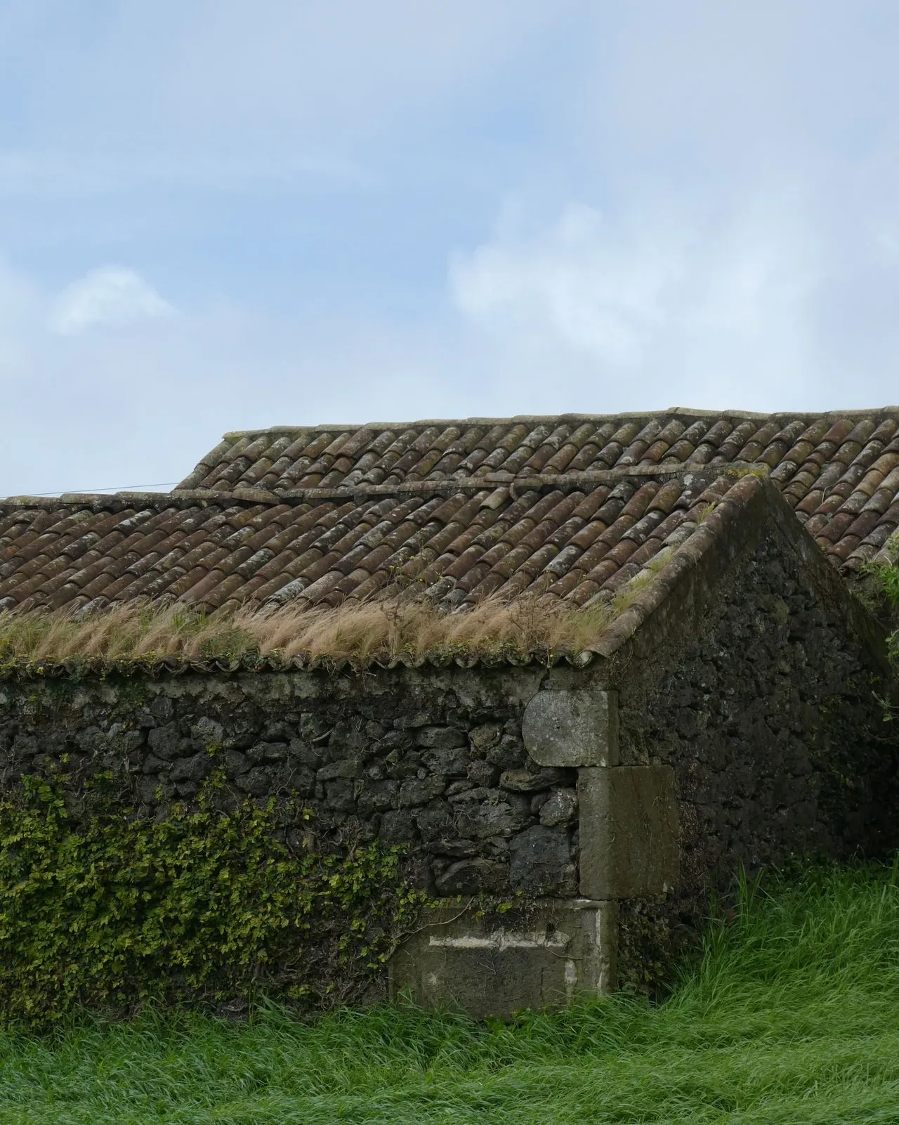 Una casa rústica de pedra amb teulada de teules, envoltada de vegetació en un entorn rural.