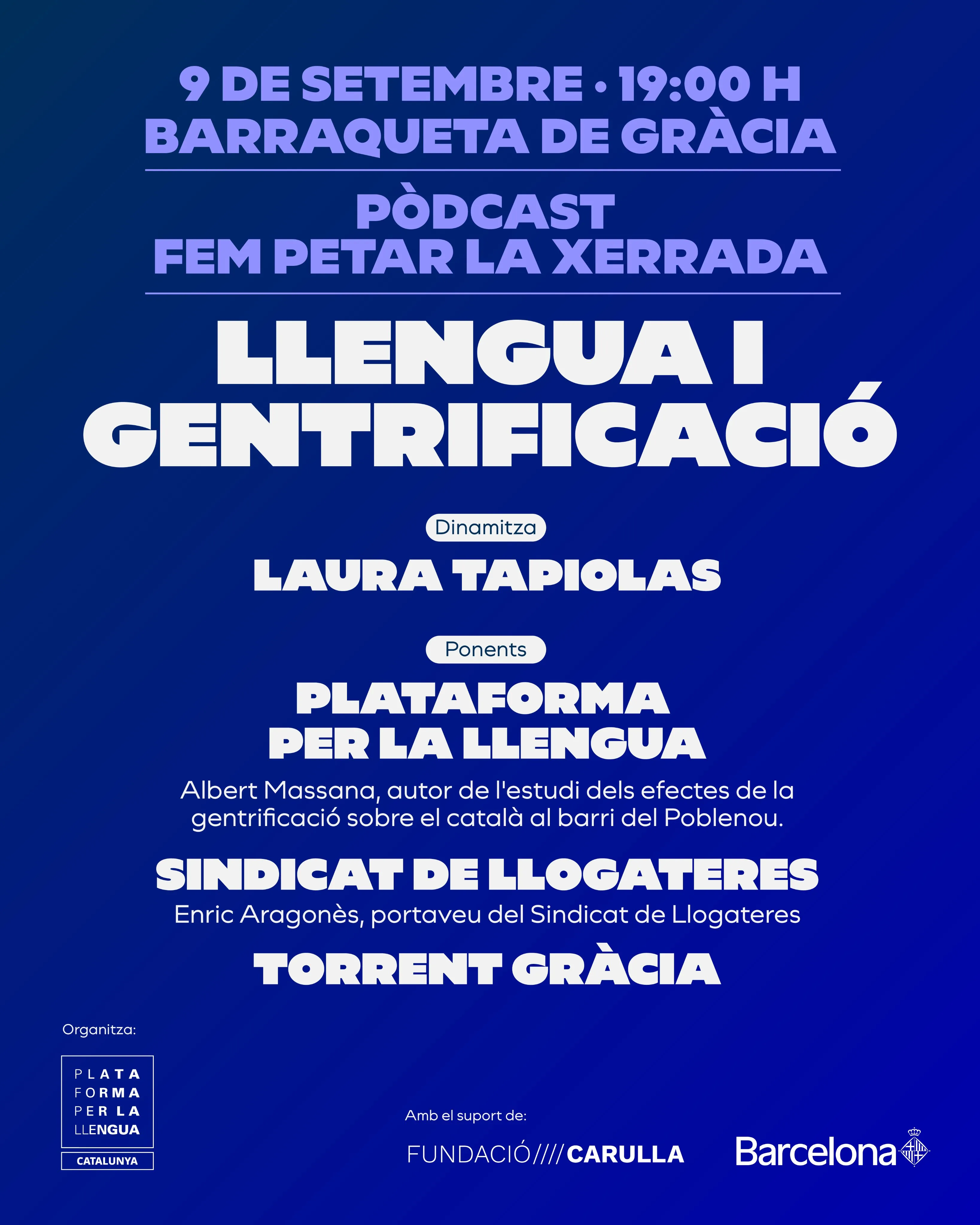 Cartell oficial de Fem petar la xerrada - Capítol 3: Llengua i gentrificació.
