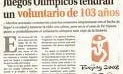 Fotografia d'una notícia de premsa sobre un voluntari de 103 anys.