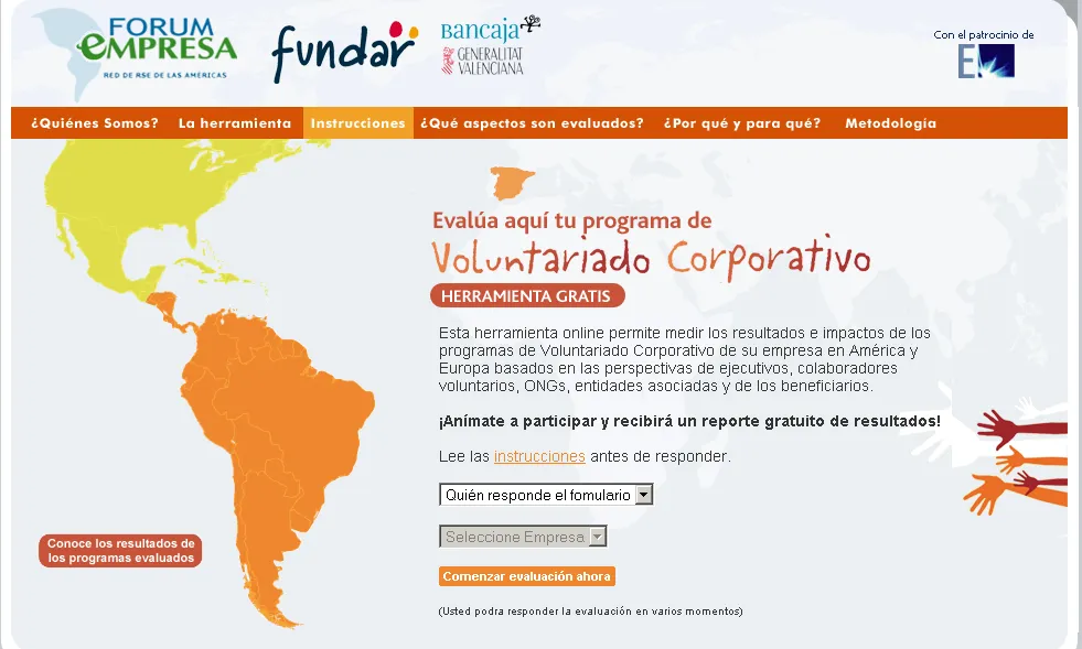 Captura de la plana web de l'eina d'avaluació del voluntariat corporatiu