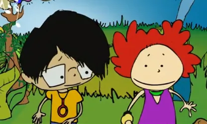 Imatge de l'animació amb els protagonistes caminant