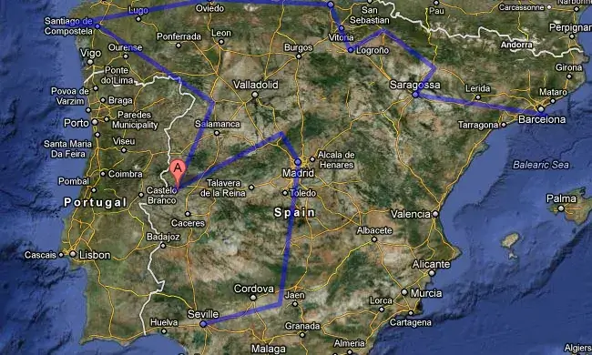 Mapa d'Espanya amb el recurregut de la marxa marcat