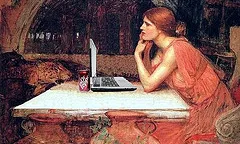 "Circe Surfs the Web, after John William Waterhouse". Pintura de Mike Licht. 