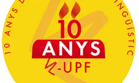 Logotip del 10é aniversari del voluntariat lingüístic de la UPF. Font: UPF