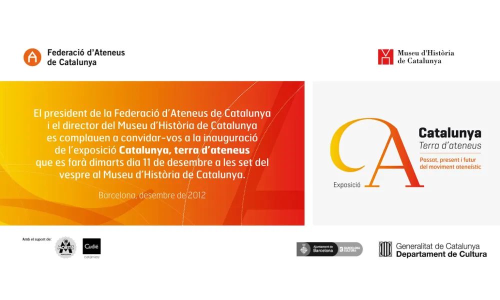 Invitació a la inauguració de l'exposició Catalunya, terra d'ateneus