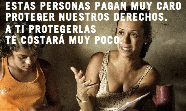 Imatge de la plana web de la campanya de suport als defensors dels drets humans