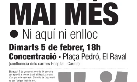 Cartell de la concentració del 5 de febrer: El Raval viu i conviu