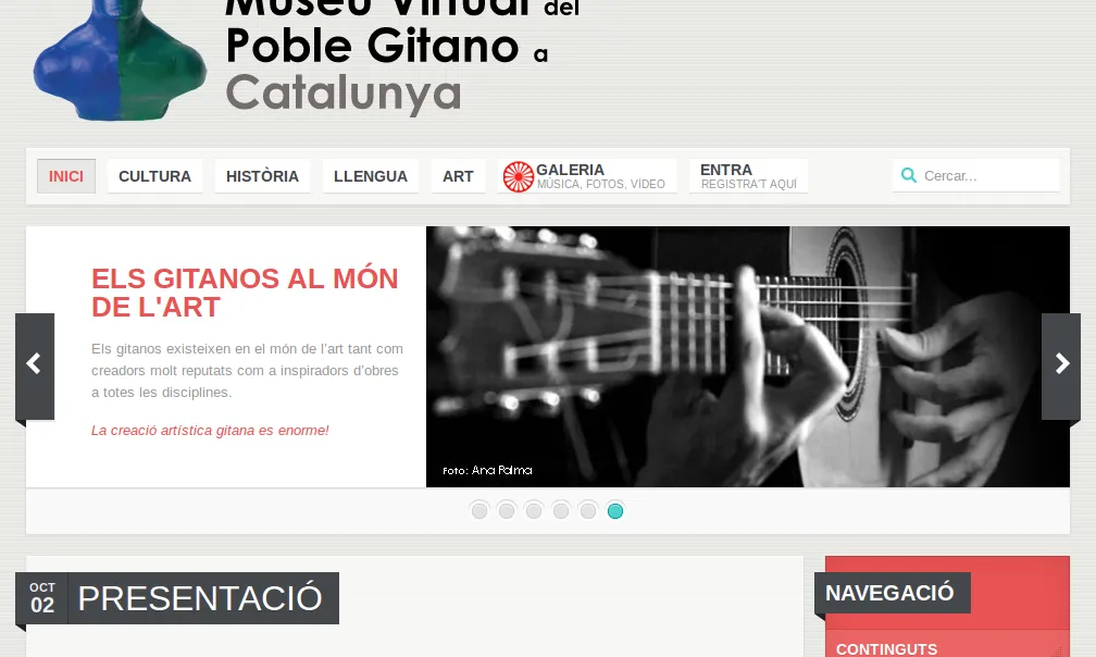 Captura de la plana web del Museu Virtual del Poble Gitano a Catalunya