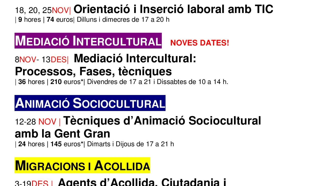 cursos acció social La Formiga