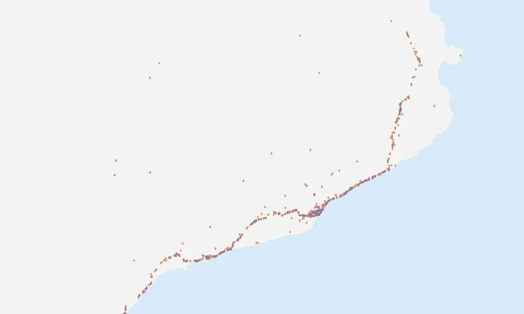 Els tuits enviats ressegueixen el recorregut de la via. Imatge: IFISC-CSIC