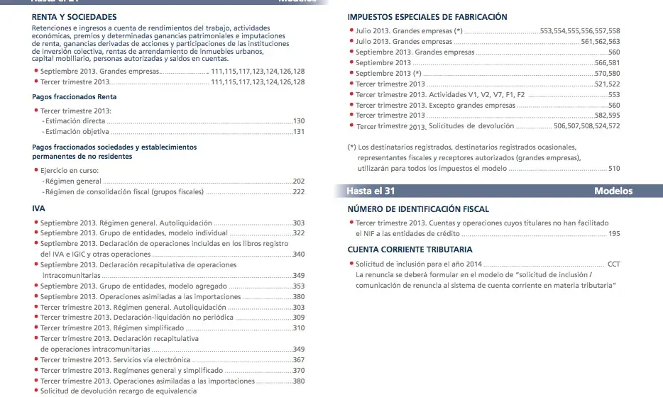 Imatge calendari fiscal octubre 2013. Font: web AEAT