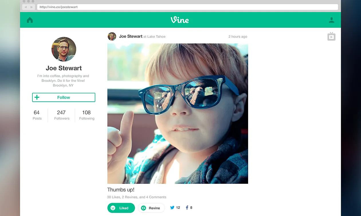 Un perfil de Vine amb els seus vídeos. 
