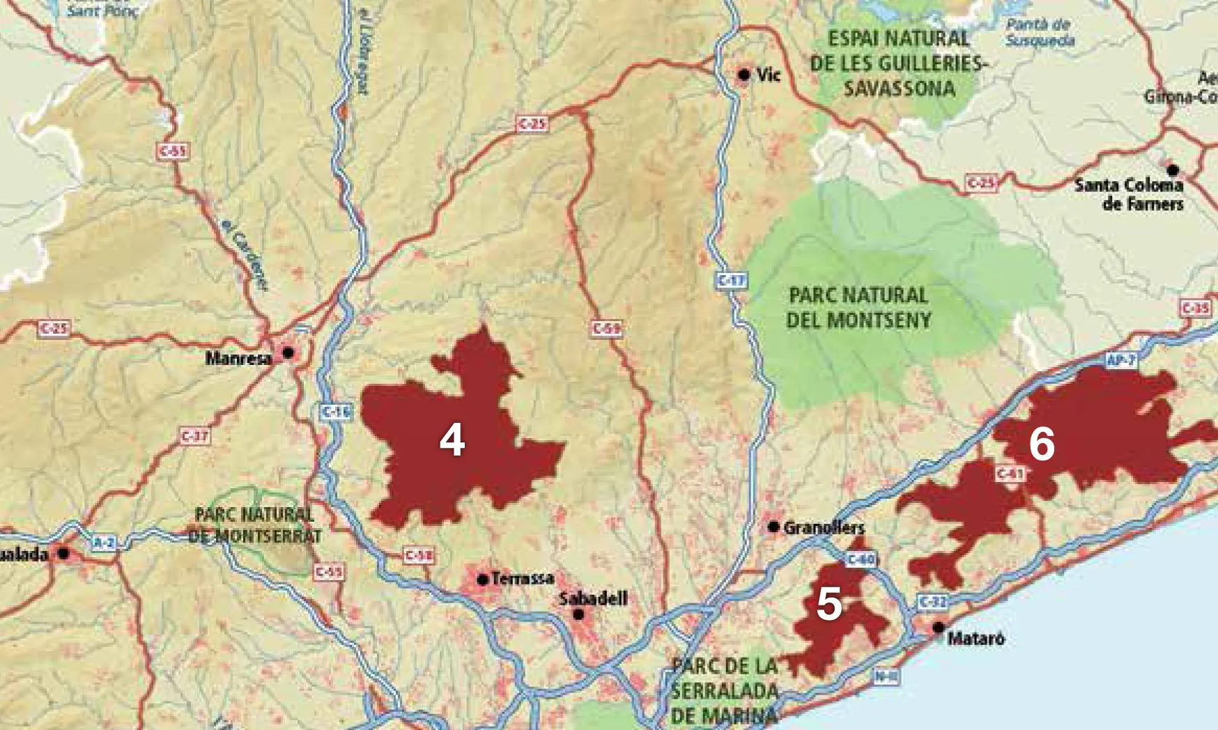 Mapa de les àrees que participen a Parc a Taula (imatge: diba.cat)