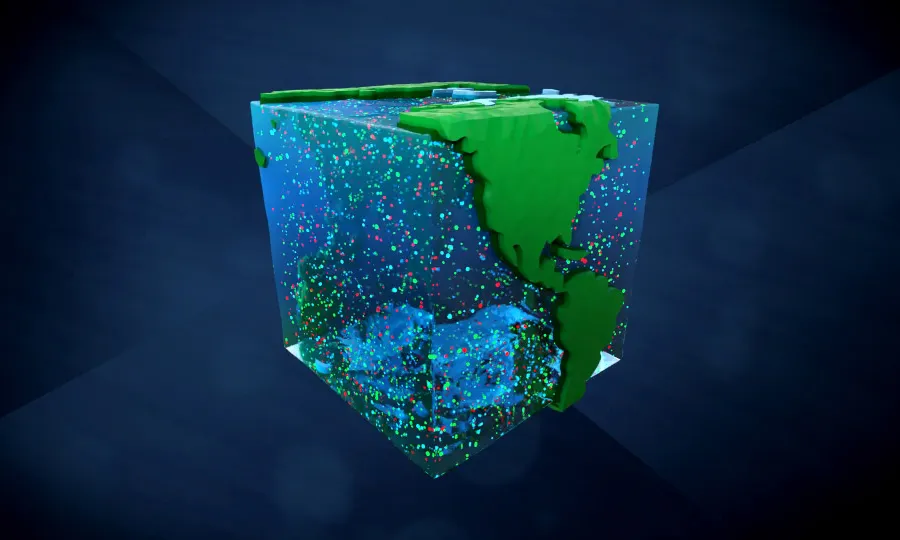 Representació 3D de la contaminació marina per microplàstics (imatge; facebook.com)