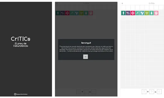 Algunes pantalles de l'aplicació CrítTICs, desenvolupada per Enginyeria Sense Fronteres.