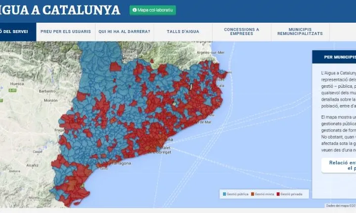 El mapa de l'aigua a Catalunya elaborat per "Aigua és vida"  (imatge: aiguaesvida.org)
