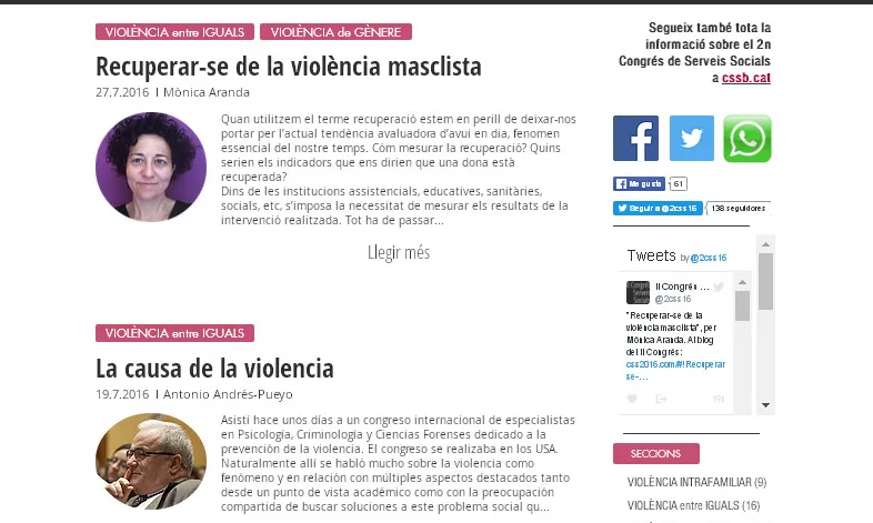 Captura del blog informatiu sobre violències del II Congrés dels Serveis Socials. Font: cssb.cat