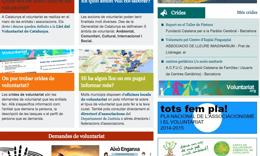 Xarxanet.org disposa d'un espai especial dins el seu web on es poden trobar publicacions de notícies relacionades amb ofertes de voluntariat (Font: xarxanet.org)