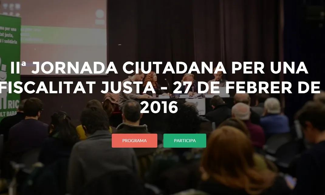 Cartell de l'edició de l'any passat de la Jornada Ciutadana per una Fiscalitat Justa. Font: Plataforma per una Fiscalitat Justa 