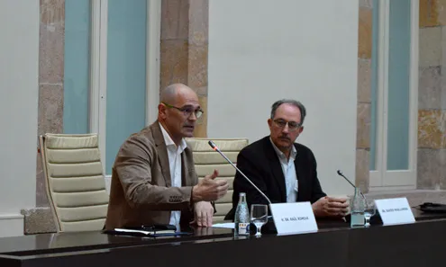 El conseller Raül Romeva al Parlament, durant la jornada "Empreses i Drets Humans". Font: Generalitat