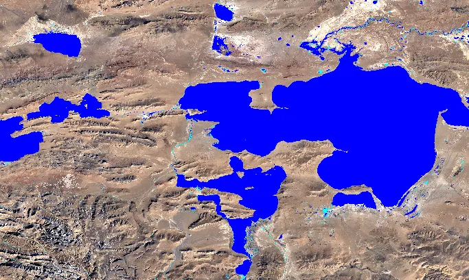 Els llacs al llarg de l'altiplà del Tibet han ampliat la seva grandària en els últims 30 anys. (imatge: earthengine.google.com)