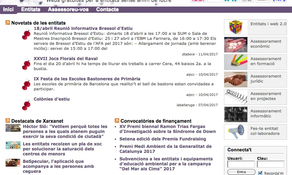 Captura de pantalla de la plataforma de blogs de xarxanet.org