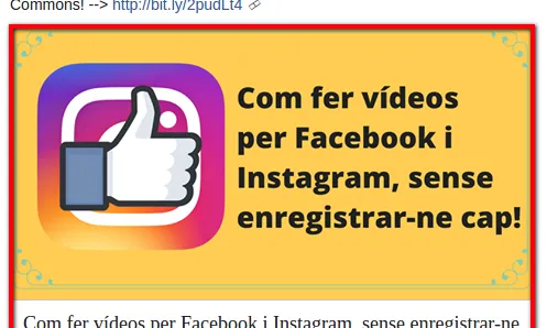 Publicació de Facebook amb enllaç.