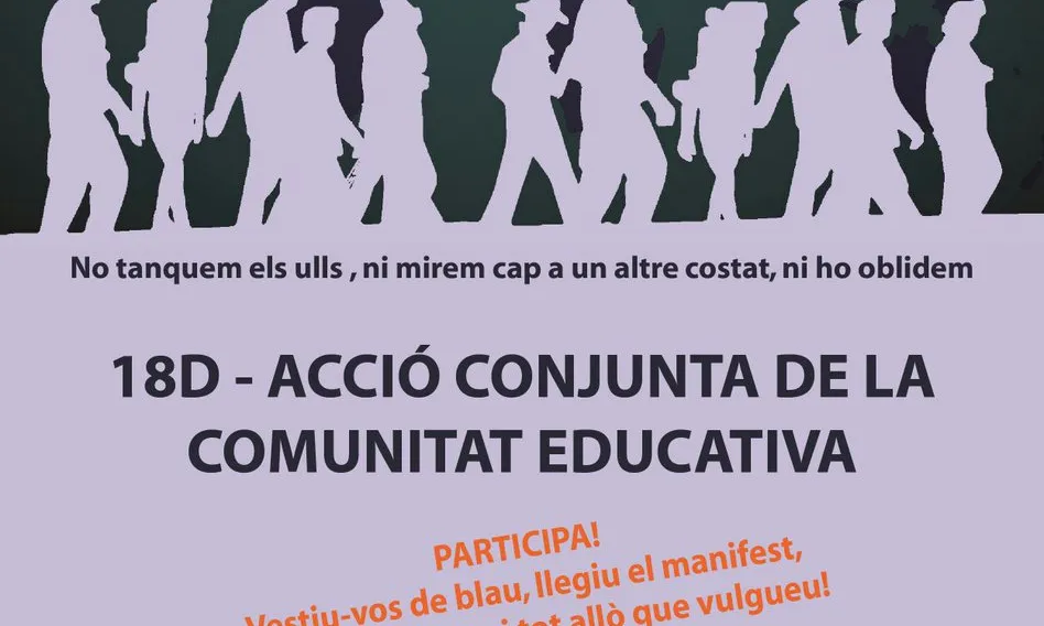 La comunitat educativa realitzarà el dilluns 18 de desembre una acció unitària amb motiu del Dia Internacional de les Persones Migrades.