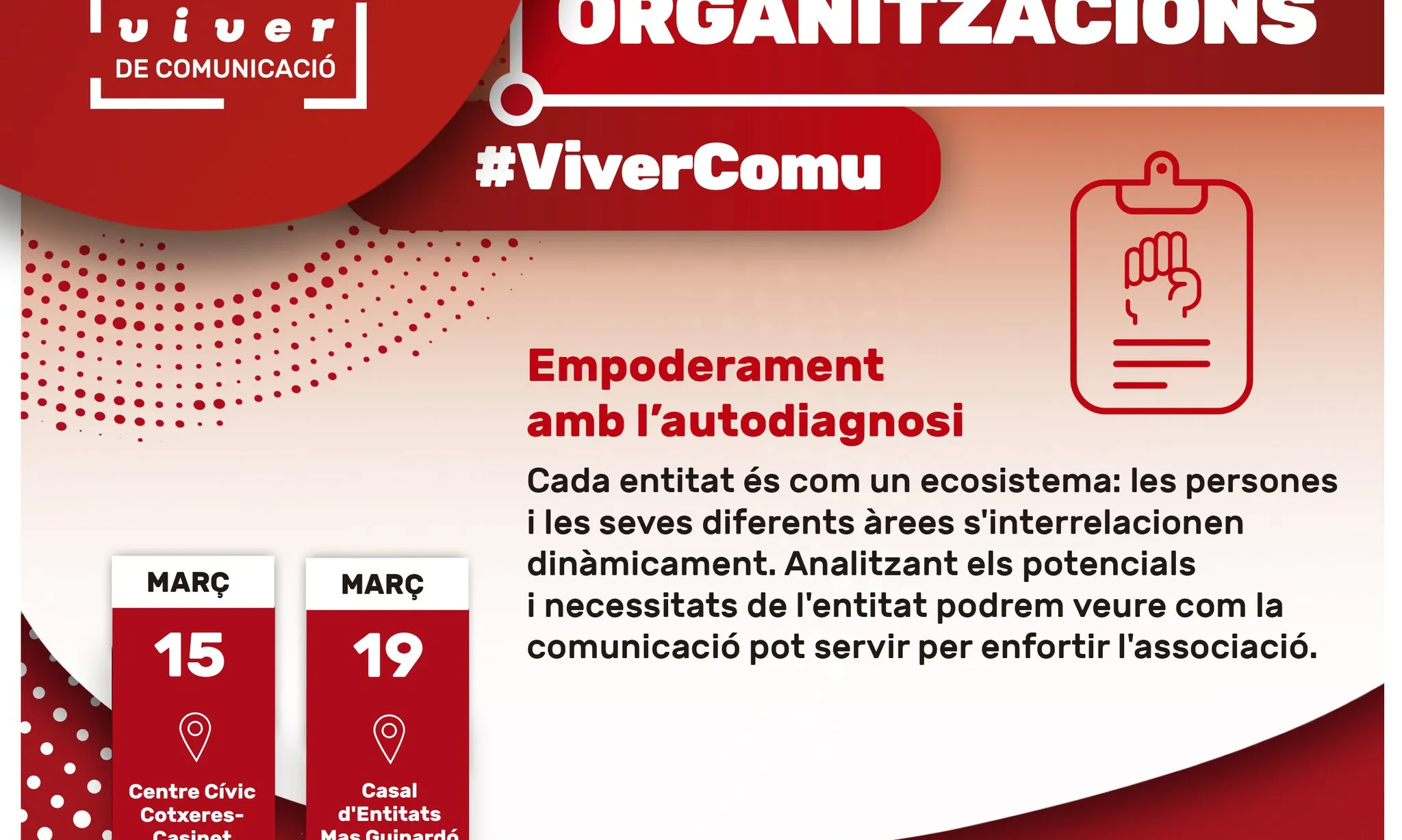 L'itinerari formatiu comença amb les sessions sobre l'apoderament a partir de l’autodiagnosi