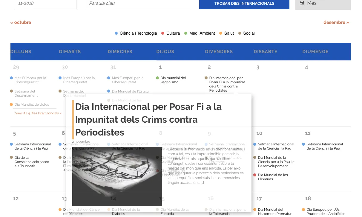 Captura del calendari de DiesInternacionals.cat