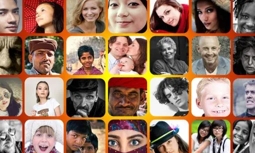 Collage de cares de diverses persones en primer pla