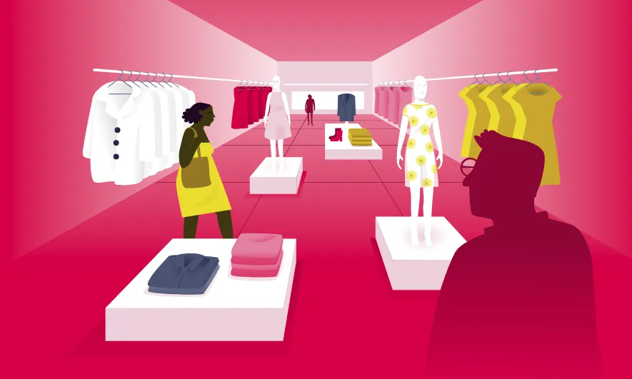 Il·lustració de l'interior d'una tenda de roba