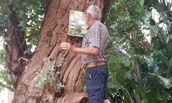 Acte de senyalització de l'eucaliptus de la plaça de les Dones de Nou Barris.