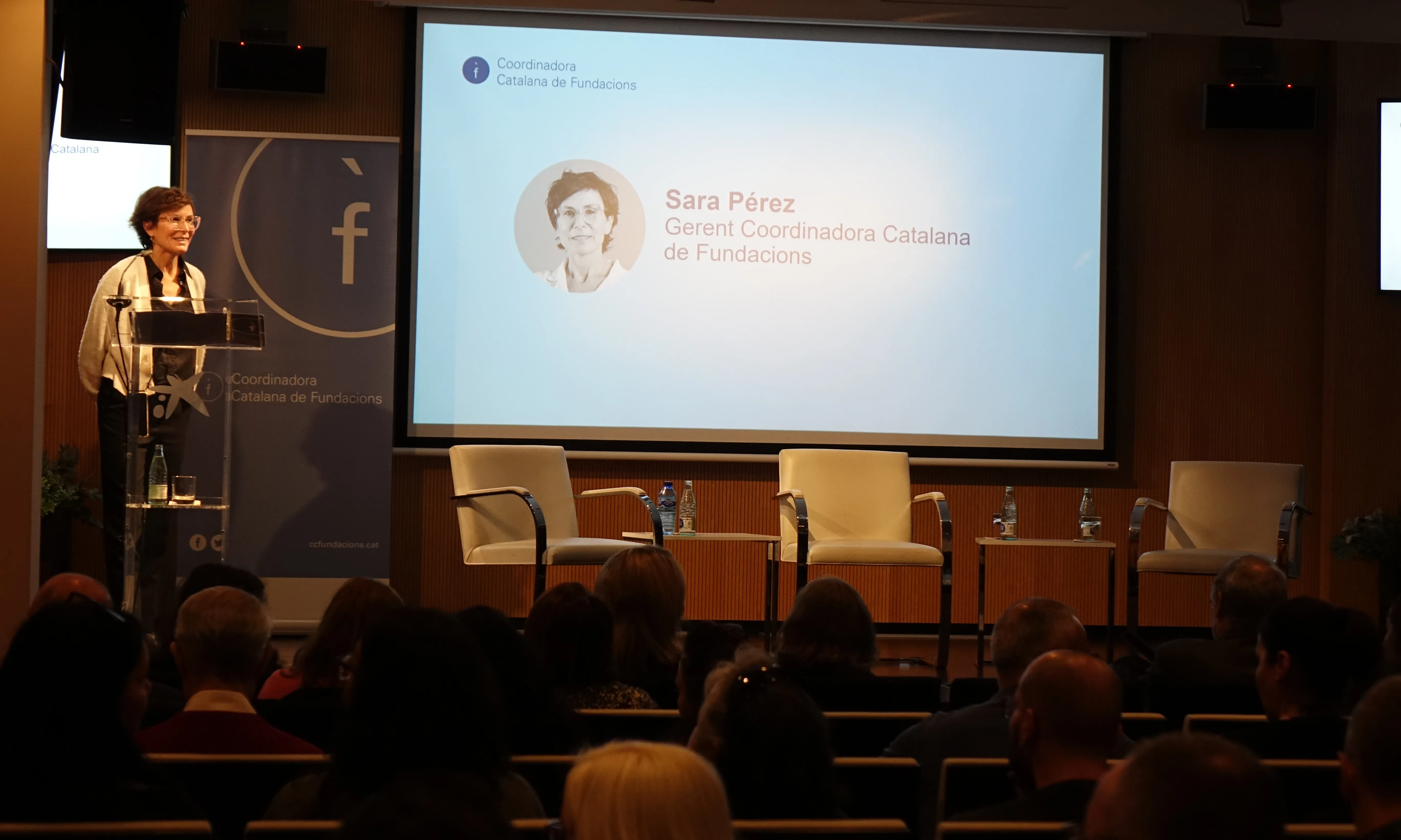 La gerent de la Coordinadora Catalana de Fundacions (CCF), Sara Pérez, en la jornada sobre l'avaluació de l'impacte. en la jornada sobre 