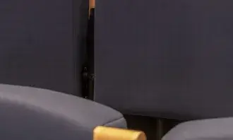 Butaques d'un auditori, de fusta clara i roba gris