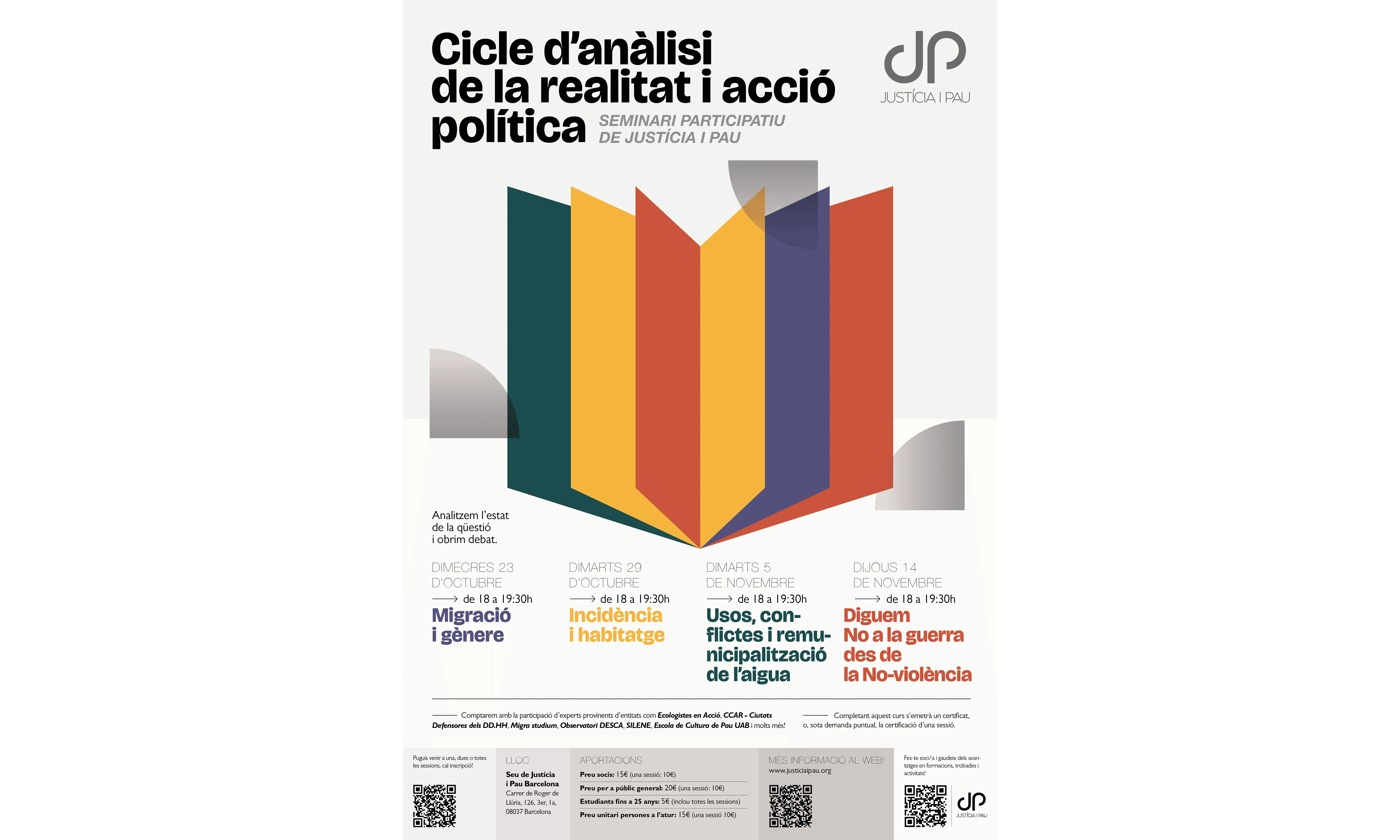 Cartell del seminari “Usos, conflictes i remunicipalització de l’aigua” de l'entitat Justicia i Pau