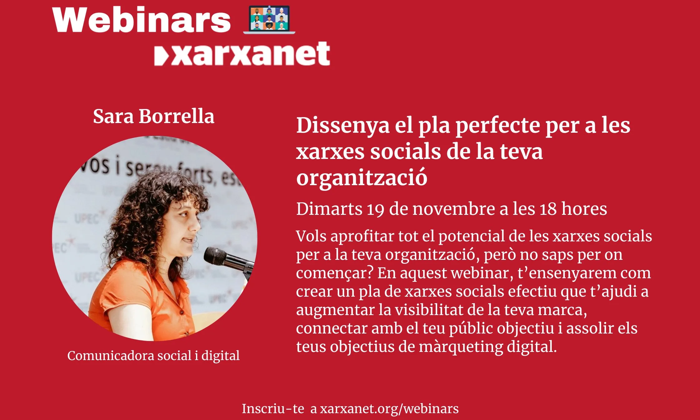 Cartell del webinar impartir per Sara Borrella el passat 19 de novembre. Font: Xarxanet.