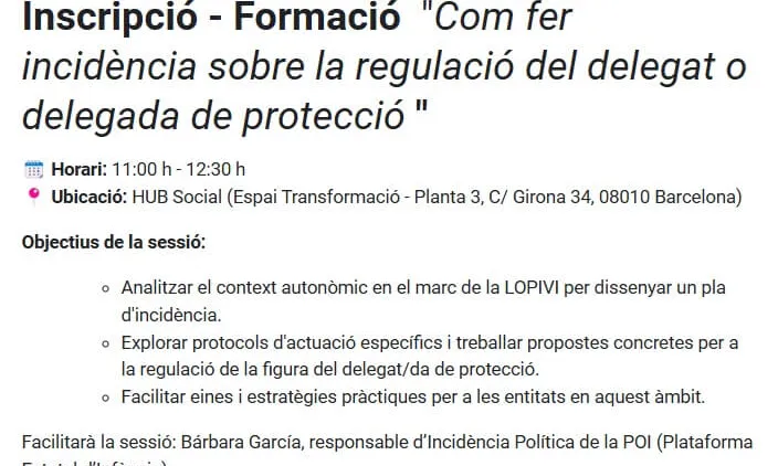 Formació  "Com fer incidència sobre la regulació del delegat o delegada de protecció "