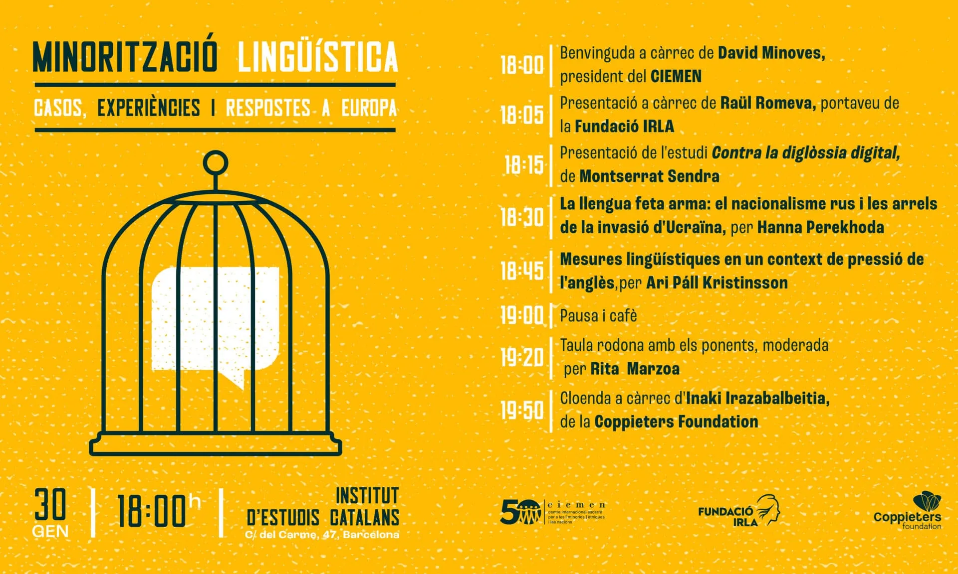 Cartell de la jornada 'Minorització lingüística: casos, experiències i respostes a Europa'