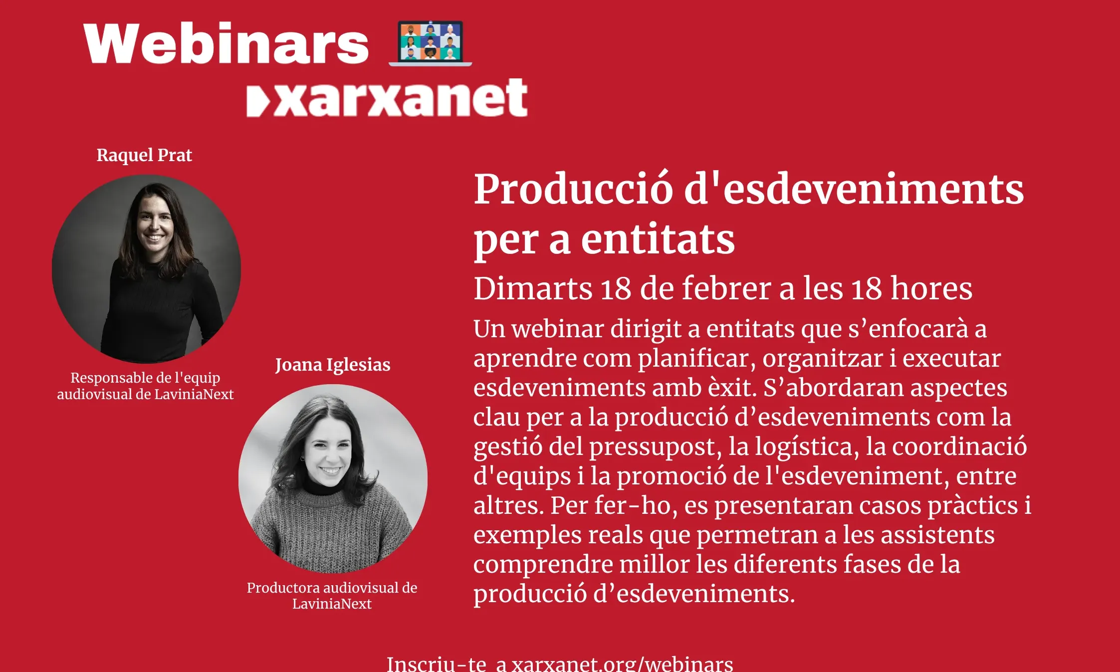 'Producció d'esdeveniments per a entitats', el webinar de Xarxanet organitzat pel mes de febrer 