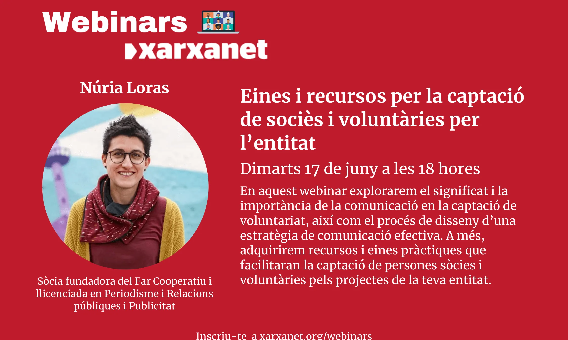 Cartell webinar 'Eines i recursos per la captació de socies i voluntaries per l'entitat'
