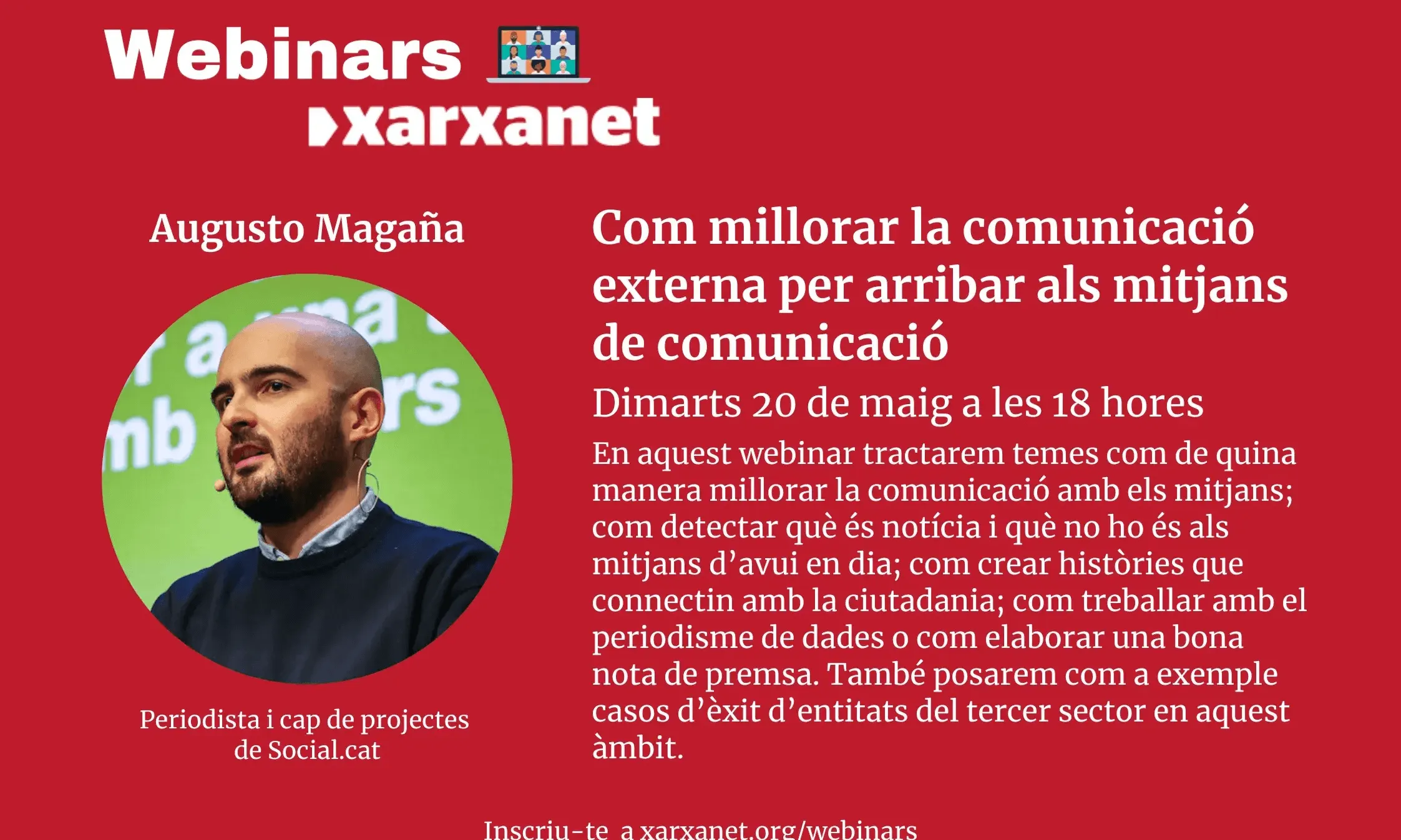 Cartell webinar 'Com millorar la comunicació externa per arribar als mitjans de comunicació'