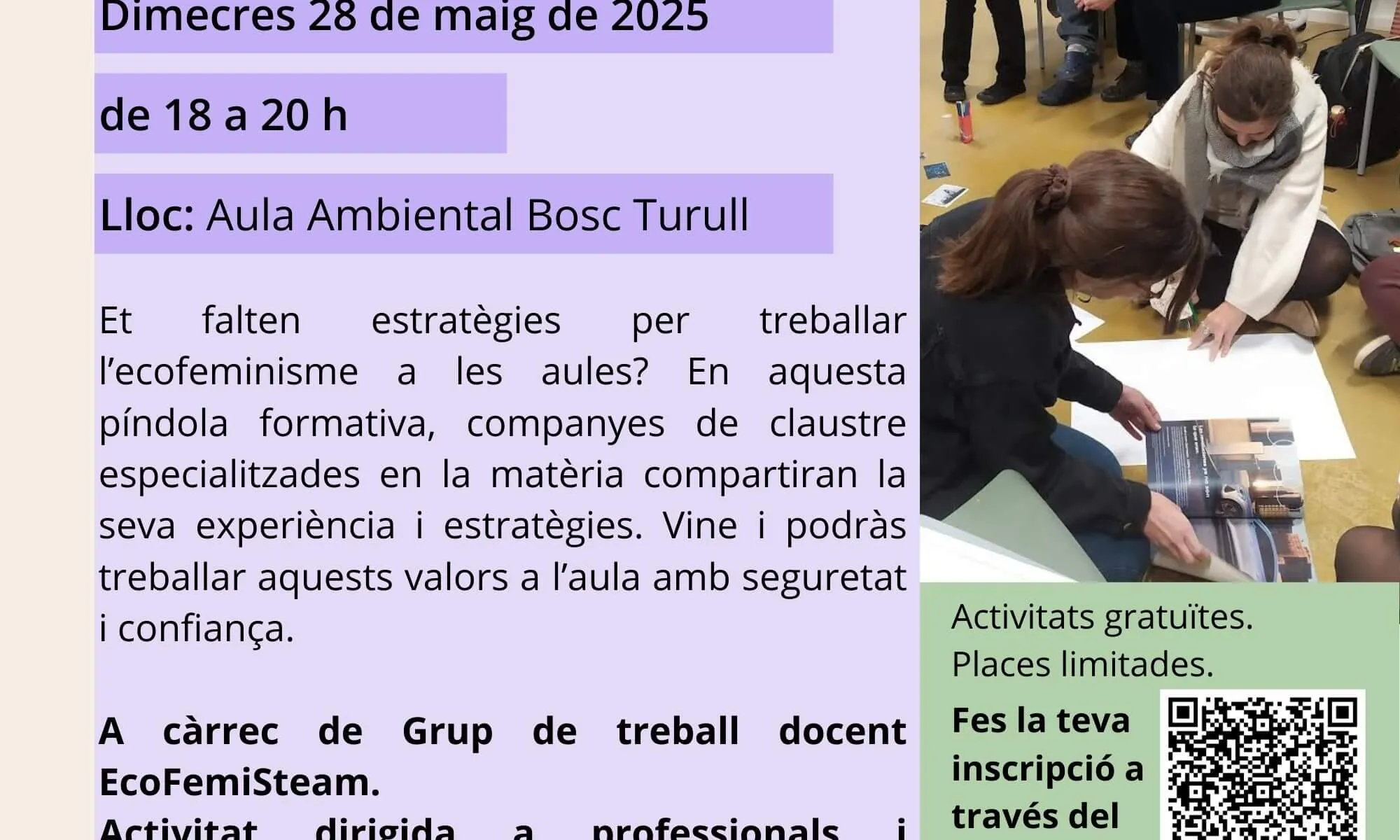 . Ens submergirem a les idees ecofeministes per tal de poder detectar com es poden treballar a l’aula i resoldre totes les qüestions que ens sorgeixin.