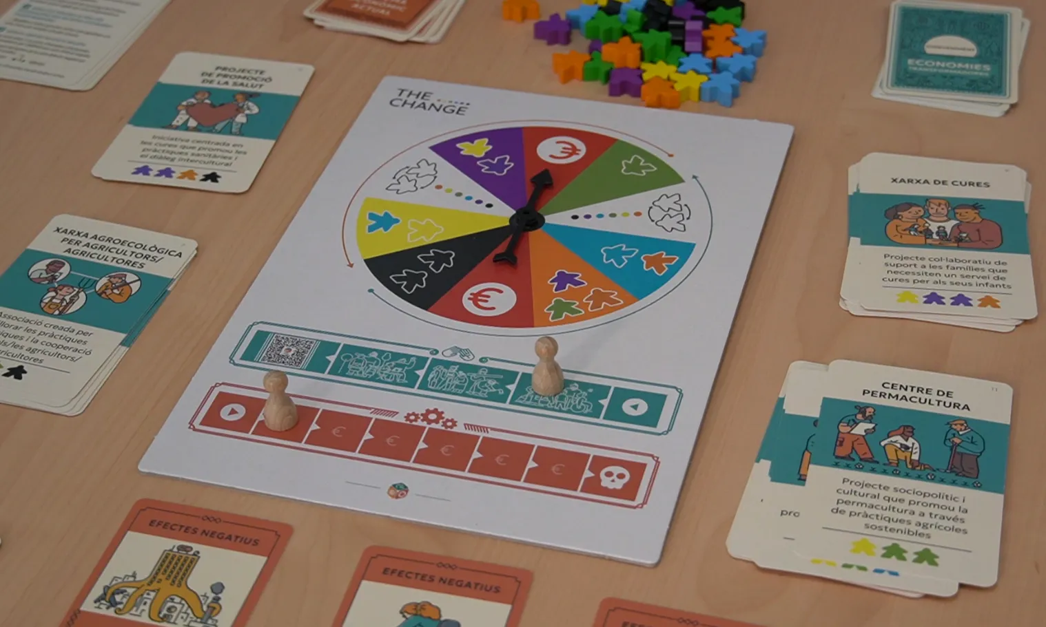El tauler, la ruleta, les cartes i les fitxes del joc 'The Change'.